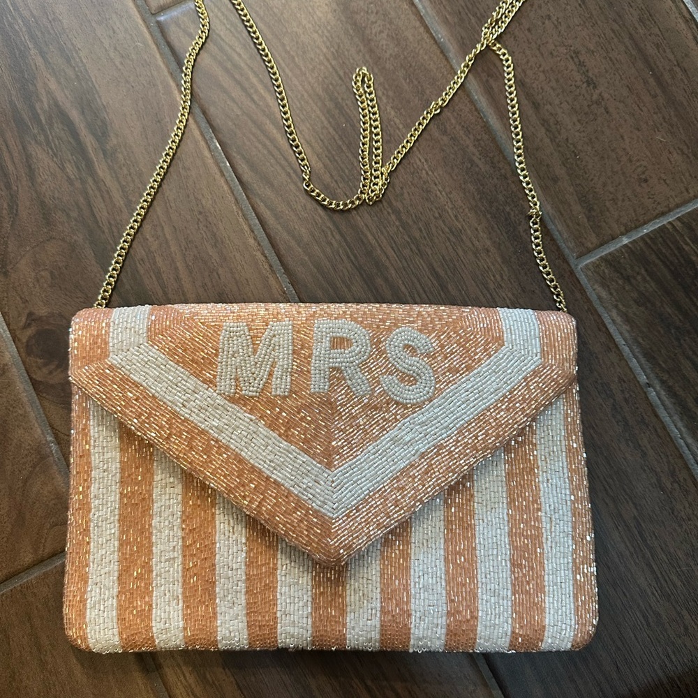 Francesca's Collections Tan and Cream Beaded Clutch